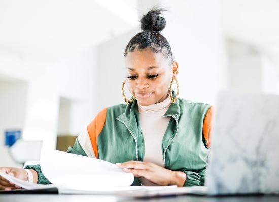 female student studying